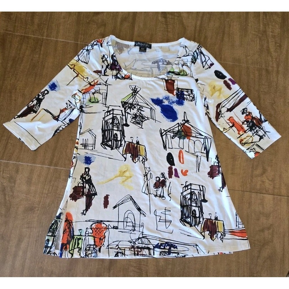 Michael Tyler Women's Shirt Size S Abstract Print Tunic Art 3/4 Sleeves